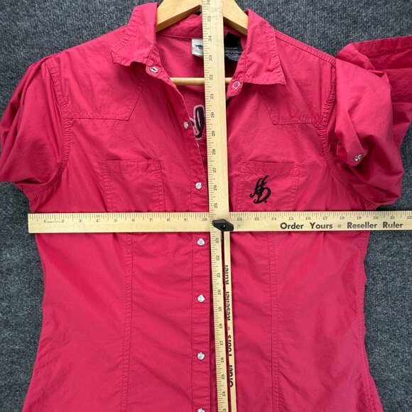 Harley Davidson Shirt Womens Large Pink Pearl Snap Embroidered Studded Bikercore - Picture 12 of 16